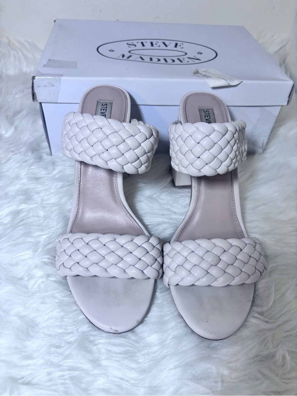 Steve Madden off-White Braided Block Heel Sandals